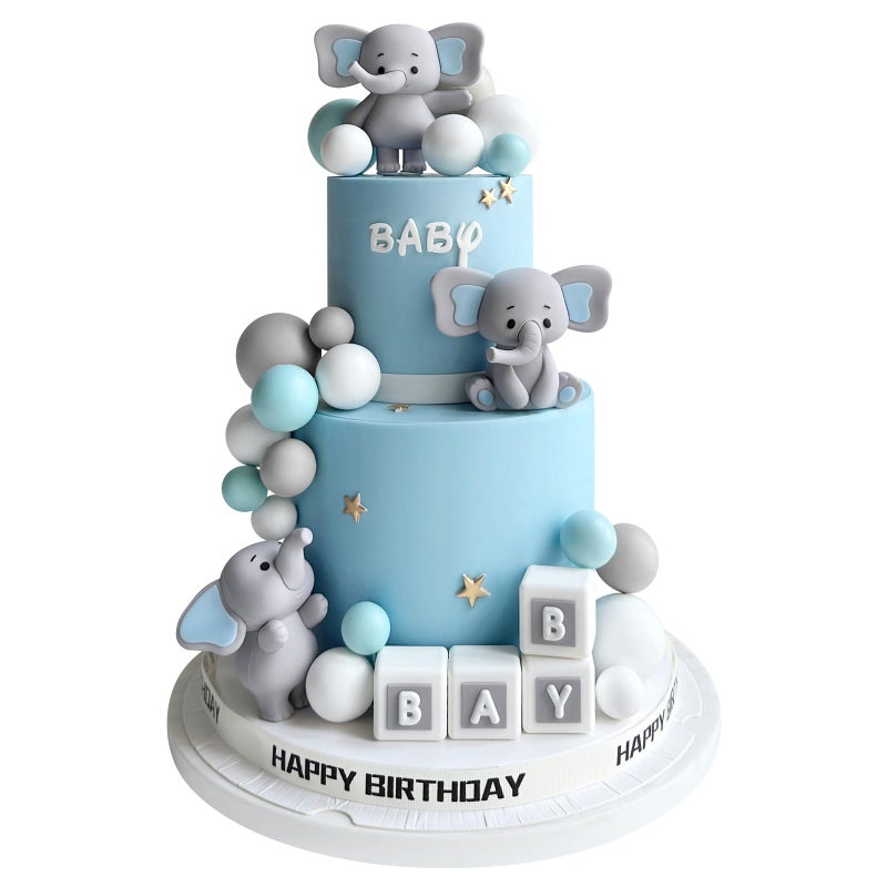 Zafena 28 Pcs Elephant Cake Topper Balls Cake Decorations DIY Cake Topper for Boy Girl Birthday Party Decorations Blue - Image 2