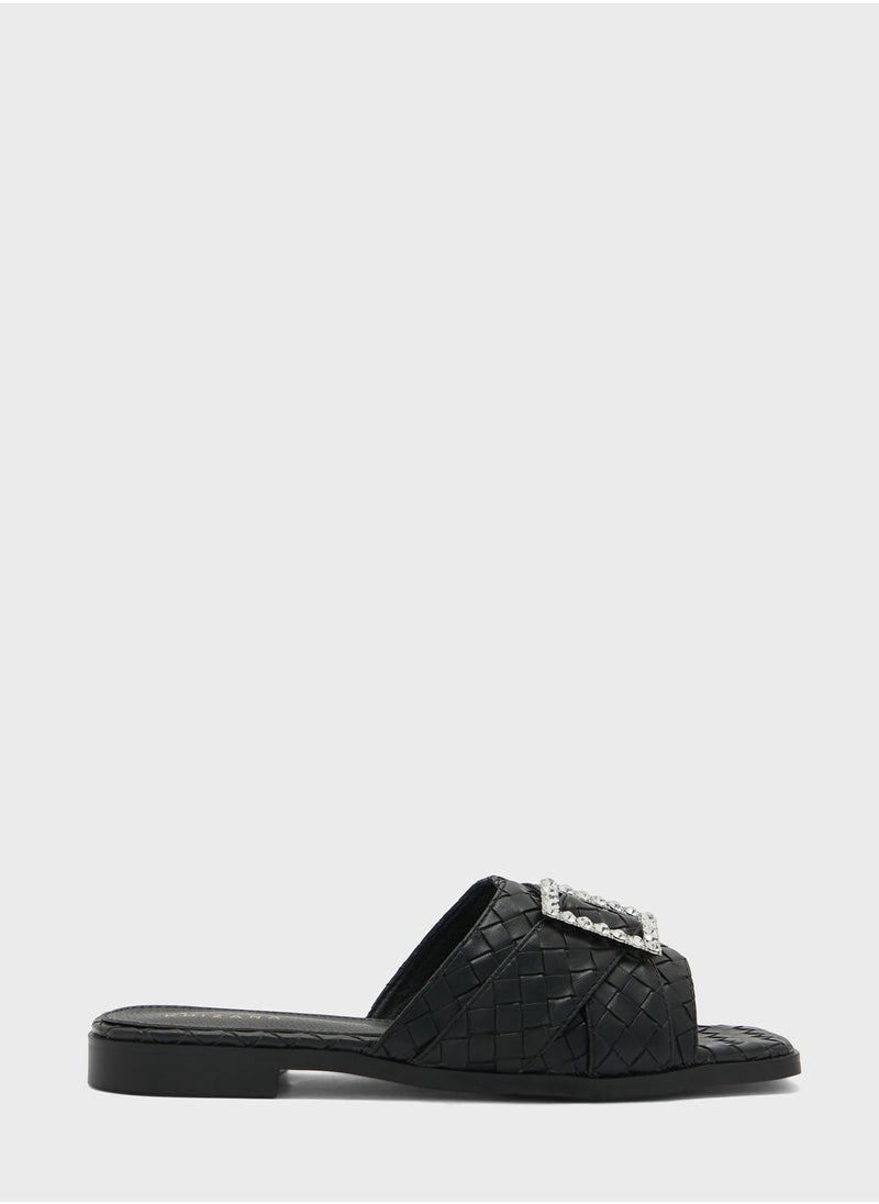 Khizana - Woven Square Toe Flat Sandal - Image 1