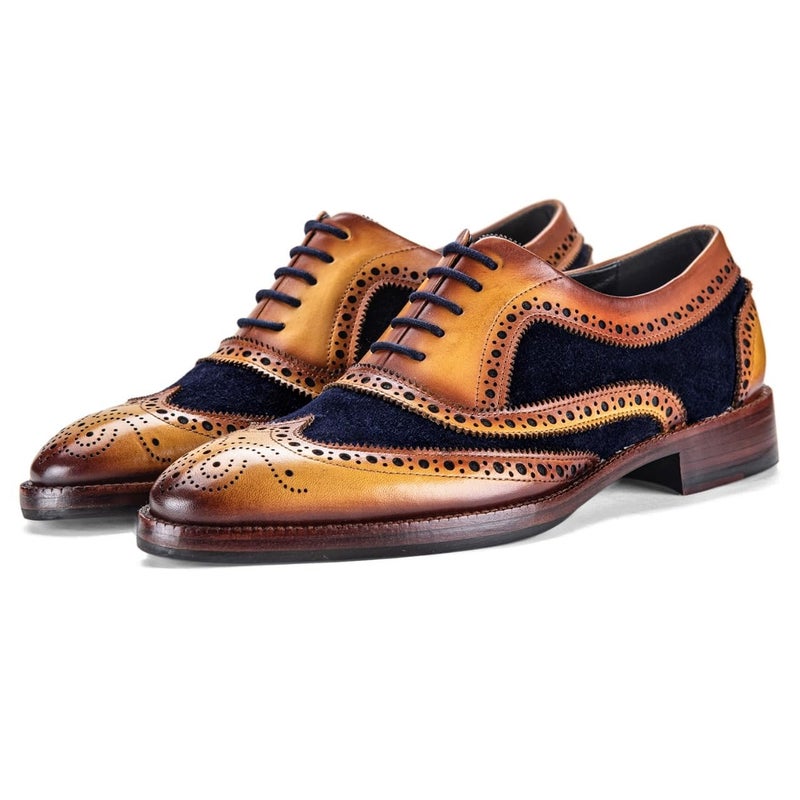 Lethato Wingtip Brogue Oxford Navy Blue Navy Blue 95 10 US