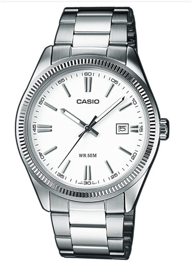 CASIO Casio Men's Watch - MTP-1302PD-7AVEF White Dial, Silver Band  - Image 1