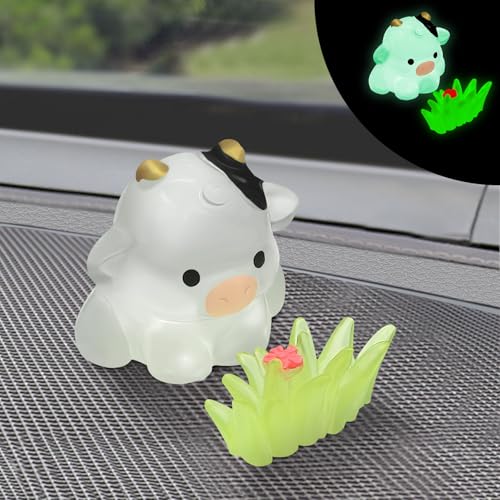 OYIXIO Cute Cows and Grass Car Decoration, Fun Interior Decoration Accessory for Rearview Mirrors and Dashboard, Suitable for Women's Kawaii Cars Gifts - Image 1