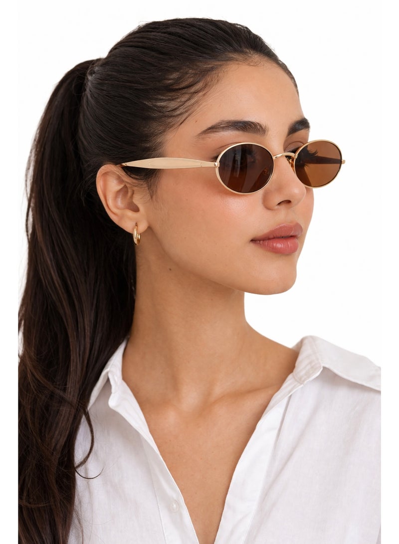 Trendy 2026 Oval Sunglasses for Women – Gold Frame & Brown Lenses, Lightweight Stylish Fashion Eyewear - Image 1