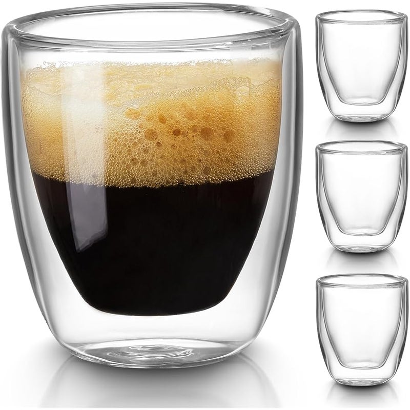 Gencywe Double Walled Espresso Cups Set of 4, 3 Ounce Clear Expresso Coffee Mugs, Espresso Shot Glasses, Double Wall Insulated Espresso Cups Suit for Espresso Machine, Microwave Safe - Image 1