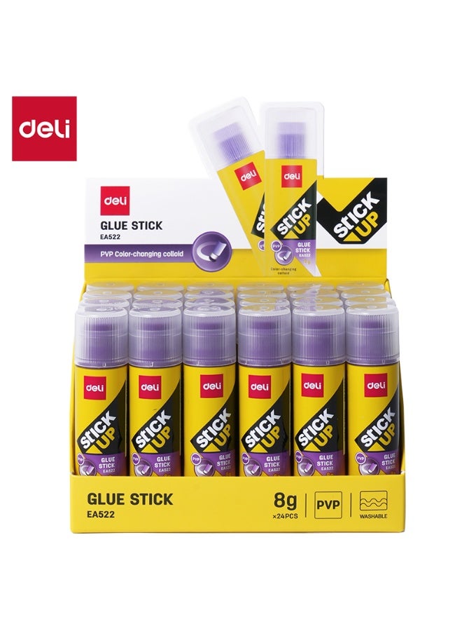 Deli EA522 Purple Glue Stick 8g – Color-Changing, Smooth & Strong Adhesive, Non-Toxic, Washable, Ideal for School & Office - Image 1