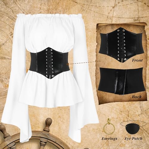 CICOCI Pirate Costume For Women With Accessories Renaissance Blouse Top Belt Headscarf Full Outfits Halloween Costume - Image 4