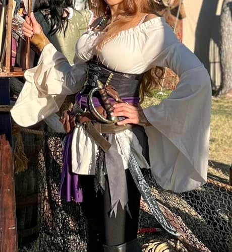 CICOCI Pirate Costume For Women With Accessories Renaissance Blouse Top Belt Headscarf Full Outfits Halloween Costume - Image 3