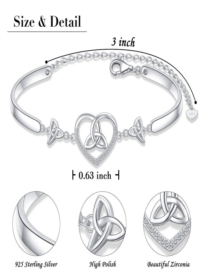 FLYOW 925 Sterling Silver Adjustable Celtic Heart Trinit Knot Bracelet Good Luck Irish Jewelry for Women Birthday Graduation Christmas (Trinity Knot Heart Bangle Bracelet) - Image 4