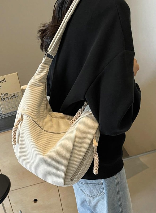 Rungion Hobo Bag for Women Men Crescent Shoulder Bag Retro Nylon Canvas Crossbody Bag Slouchy Corduroy Dumpling Bag Purse - Image 2