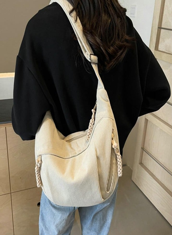 Rungion Hobo Bag for Women Men Crescent Shoulder Bag Retro Nylon Canvas Crossbody Bag Slouchy Corduroy Dumpling Bag Purse - Image 4