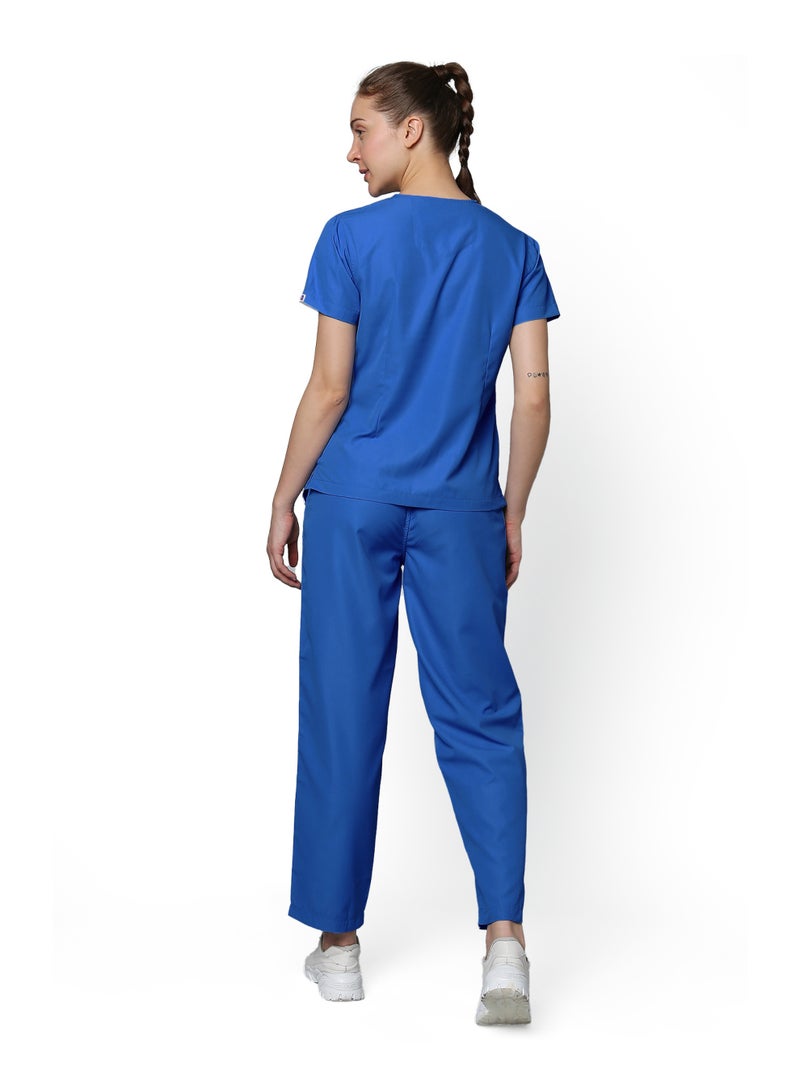 KNYA بدلة كنيا الكلاسيكية للنساء بخمسة جيوب | رقبة على شكل V | قمة وقاع مرن ومريح | جيوب سهلة الوصول | زي للأطباء (XXL، أزرق جالاكسي) - Image 2