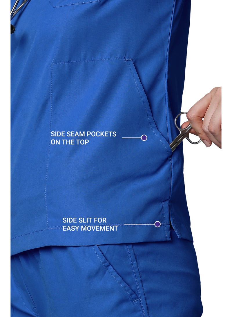 KNYA بدلة كنيا الكلاسيكية للنساء بخمسة جيوب | رقبة على شكل V | قمة وقاع مرن ومريح | جيوب سهلة الوصول | زي للأطباء (XXL، أزرق جالاكسي) - Image 3