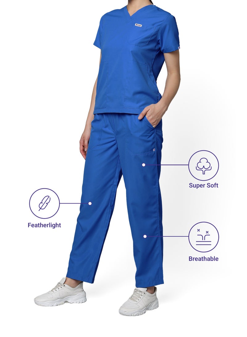 KNYA بدلة كنيا الكلاسيكية للنساء بخمسة جيوب | رقبة على شكل V | قمة وقاع مرن ومريح | جيوب سهلة الوصول | زي للأطباء (XXL، أزرق جالاكسي) - Image 5