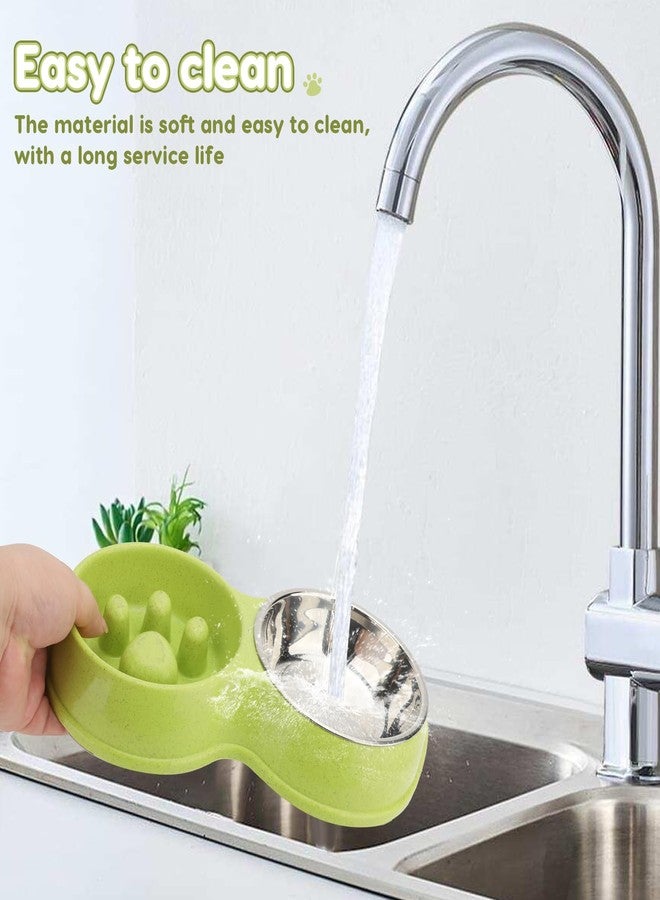 VINGVO Pets Double Slow Feeder Bowls, Cats & Dogs Food Water Bowls, Stainless Steel Puppy Food and Water Dishes Non-Skid, Pet Feeding Bowl for Small Dogs Puppy Cat (Green) - Image 5