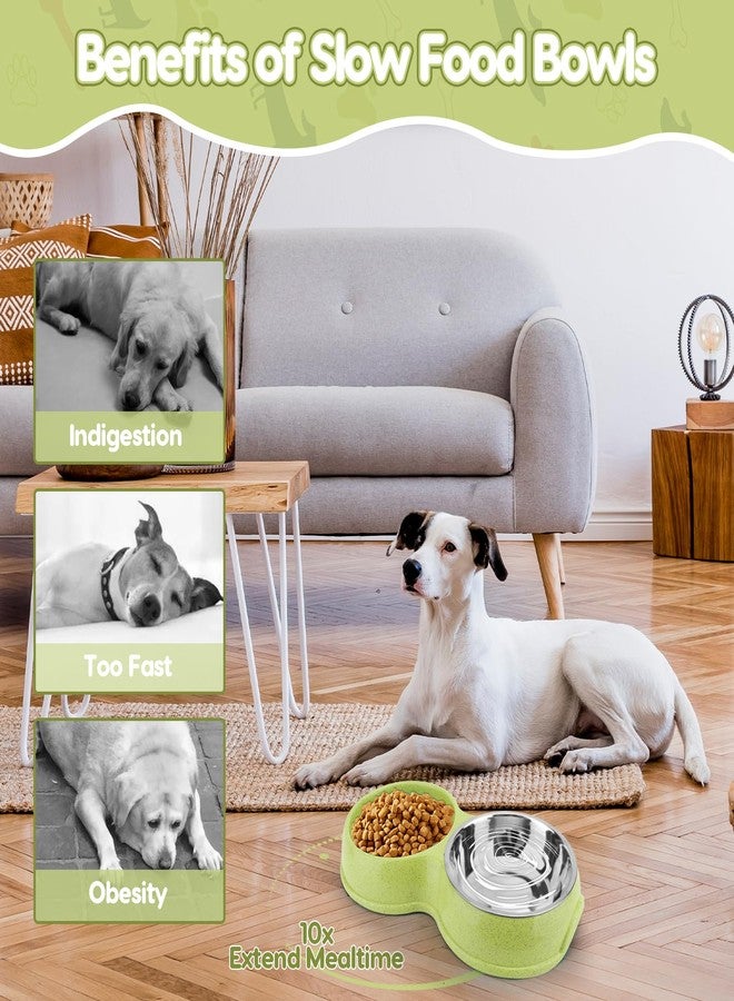 VINGVO Pets Double Slow Feeder Bowls, Cats & Dogs Food Water Bowls, Stainless Steel Puppy Food and Water Dishes Non-Skid, Pet Feeding Bowl for Small Dogs Puppy Cat (Green) - Image 3
