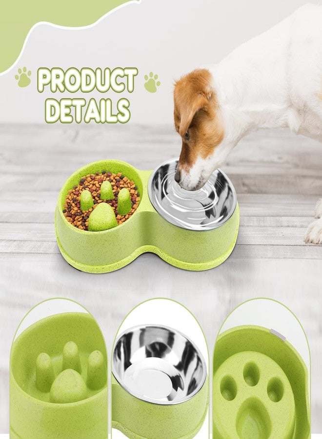 VINGVO Pets Double Slow Feeder Bowls, Cats & Dogs Food Water Bowls, Stainless Steel Puppy Food and Water Dishes Non-Skid, Pet Feeding Bowl for Small Dogs Puppy Cat (Green) - Image 4