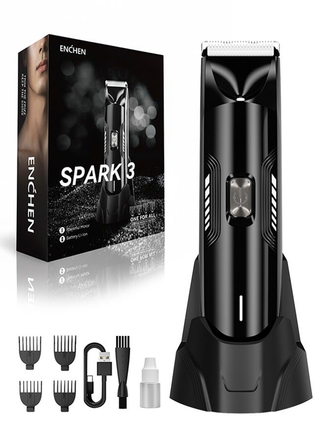 ENCHEN Spark 3 Groin & Body Trimmer Kit for Men, Waterproof,LED Spotlight, Ceramic Blades, Type-C Charging, 4 Adjustable Combs (3mm–12mm), Full Body Grooming Tool-Black - Image 1
