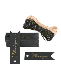 KASTWAVE 100 Pcs Black Mini Thank You Tags, 7x2 CM High-end Metallic Gold Small Paper Gift Tags as Wedding Favours Tags  - Image 1