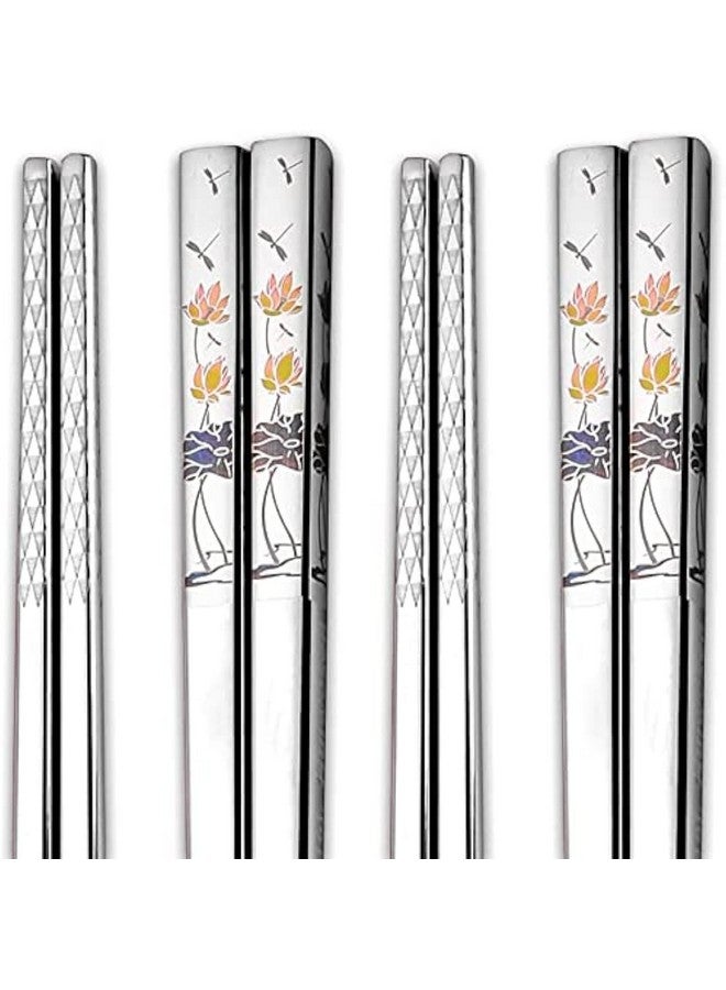 RIANZ Metal Chopsticks Reusable Dishwasher Safe, Chinese Japanese Korean 316 Stainless Steel Chopstick, Square Fancy Color Laser Engraved Chopstick for Cooking Eating, Non-Slip 1 Pair (Style 3) - Image 1