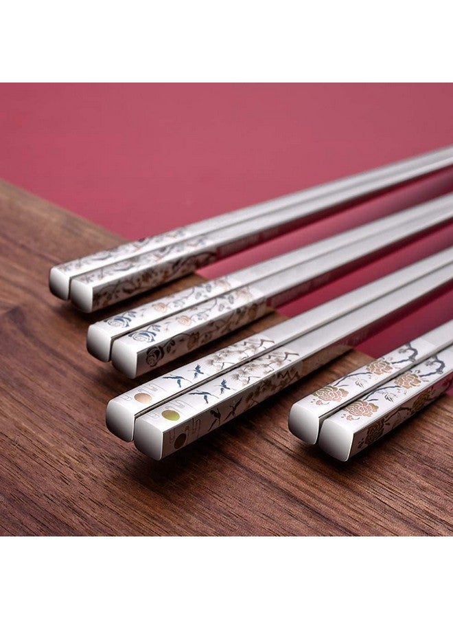 RIANZ Metal Chopsticks Reusable Dishwasher Safe, Chinese Japanese Korean 316 Stainless Steel Chopstick, Square Fancy Color Laser Engraved Chopstick for Cooking Eating, Non-Slip 1 Pair (Style 3) - Image 5