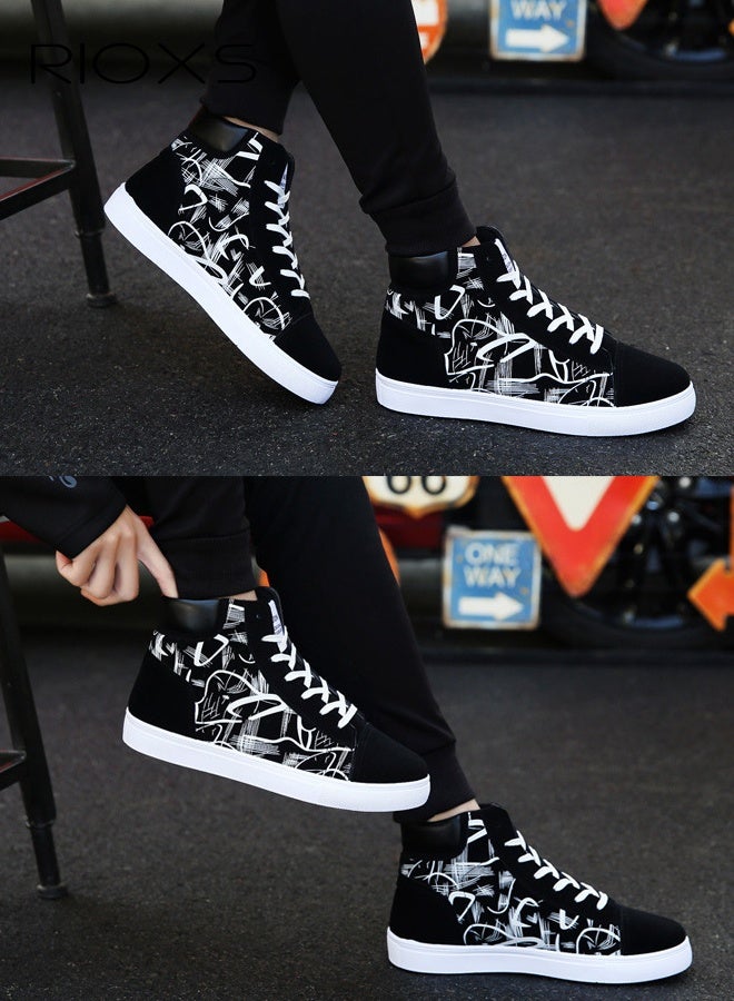 RIOXS High Top Sneaker for Men, Classic Casual Canvas Sneakers, Men's Lace Up Athlesiure Shoes, Lightweight Walking Shoes for Male, Comfort Breathable Skating Shoes, Non-slip Sporty Outdoor Trainers, Black Sport Shoes for Travel Work and Daily Wear - Image 3
