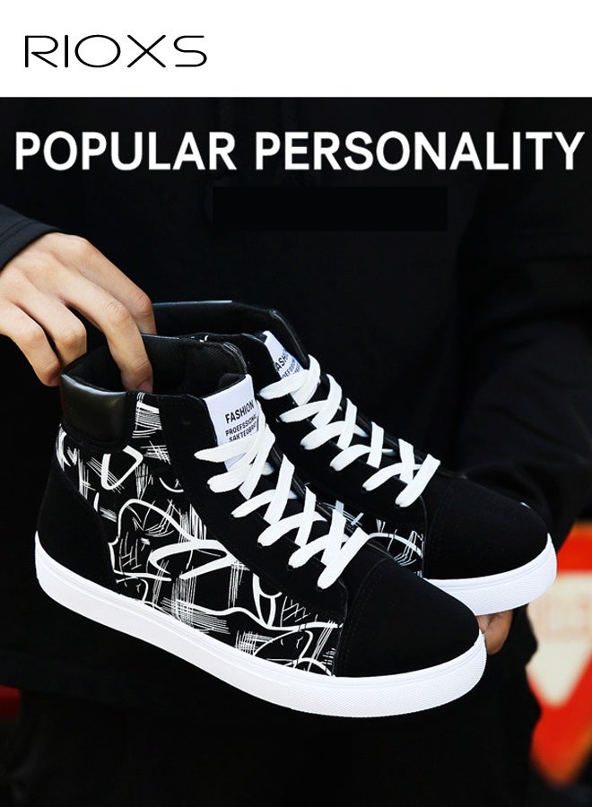 RIOXS High Top Sneaker for Men, Classic Casual Canvas Sneakers, Men's Lace Up Athlesiure Shoes, Lightweight Walking Shoes for Male, Comfort Breathable Skating Shoes, Non-slip Sporty Outdoor Trainers, Black Sport Shoes for Travel Work and Daily Wear - Image 5