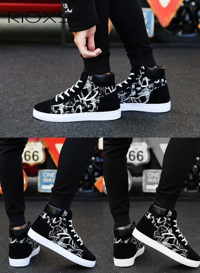 RIOXS High Top Sneaker for Men, Classic Casual Canvas Sneakers, Men's Lace Up Athlesiure Shoes, Lightweight Walking Shoes for Male, Comfort Breathable Skating Shoes, Non-slip Sporty Outdoor Trainers, Black Sport Shoes for Travel Work and Daily Wear - Image 2
