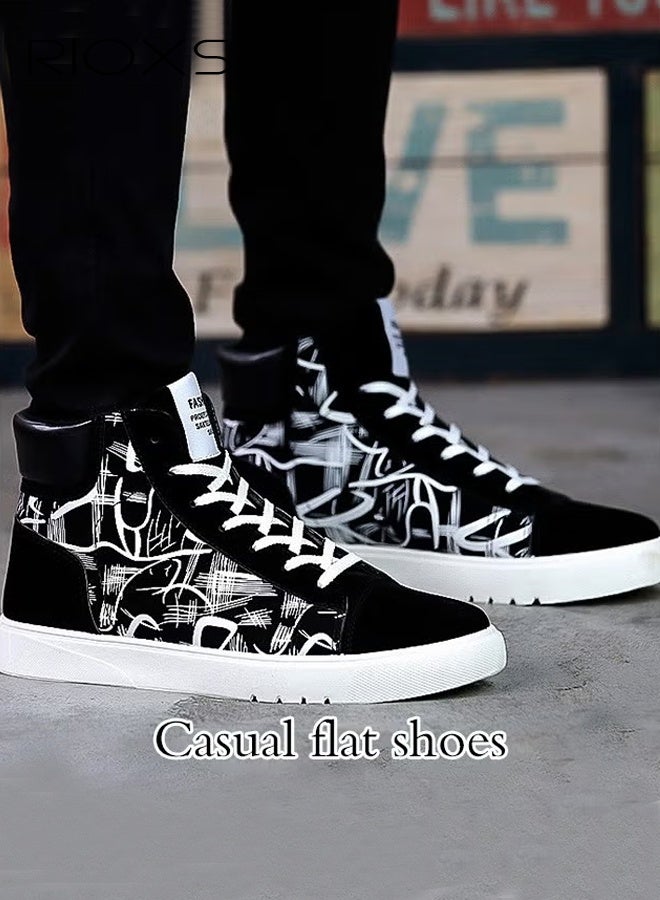 RIOXS High Top Sneaker for Men, Classic Casual Canvas Sneakers, Men's Lace Up Athlesiure Shoes, Lightweight Walking Shoes for Male, Comfort Breathable Skating Shoes, Non-slip Sporty Outdoor Trainers, Black Sport Shoes for Travel Work and Daily Wear - Image 4