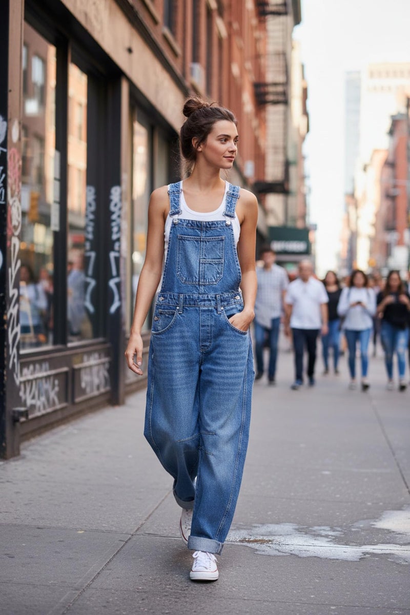Ladyful Women's Overall Casual Straight Wide Leg Bib Jeans Overall Adjustable Straps Denim Romper Stretch Jumpsuits - Image 2