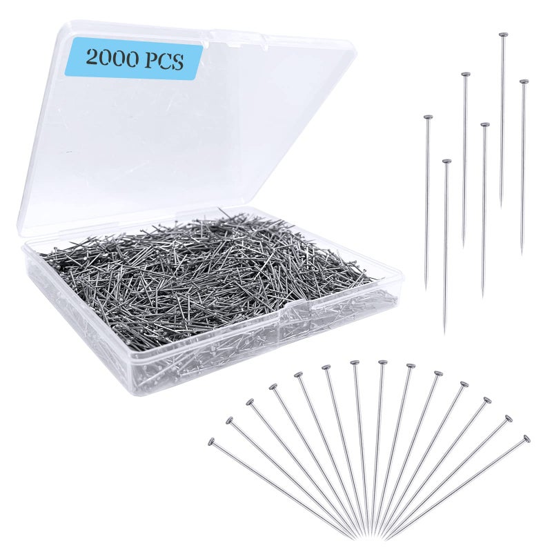2000PCS Straight Pins for Crafts Sewing Pins for Fabric Dressmaker Pins Long 1 Inch Flat Head Pins for Quilting Sewing Jewelry DIY Fine Satin Pin