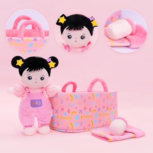 OUOZZZ 10" Soft Baby Doll Set with Plush Doll, Bassinet, Blanket and Bottle, Pretend Playset for Emotional Social Education Asian Doll for 2 Year Olds Girls Christmas Birthday Gift - Image 3