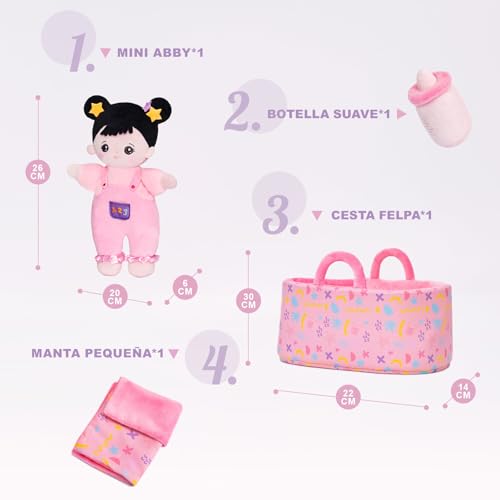 OUOZZZ 10" Soft Baby Doll Set with Plush Doll, Bassinet, Blanket and Bottle, Pretend Playset for Emotional Social Education Asian Doll for 2 Year Olds Girls Christmas Birthday Gift - Image 4