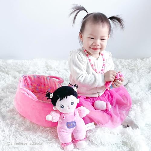 OUOZZZ 10" Soft Baby Doll Set with Plush Doll, Bassinet, Blanket and Bottle, Pretend Playset for Emotional Social Education Asian Doll for 2 Year Olds Girls Christmas Birthday Gift - Image 5
