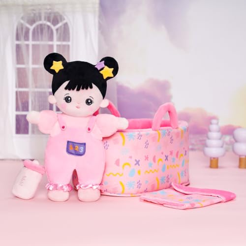 OUOZZZ 10" Soft Baby Doll Set with Plush Doll, Bassinet, Blanket and Bottle, Pretend Playset for Emotional Social Education Asian Doll for 2 Year Olds Girls Christmas Birthday Gift - Image 2