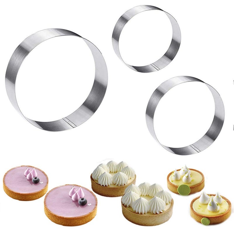 Xinzi 3 pcs/Set Pancake Mold, Stainless Steel Round Cake Mold, Bakeware English Muffin Ring, Pie Mousse Dessert Biscuit Cutter, Cake Ring Set Baking Tool - Image 5
