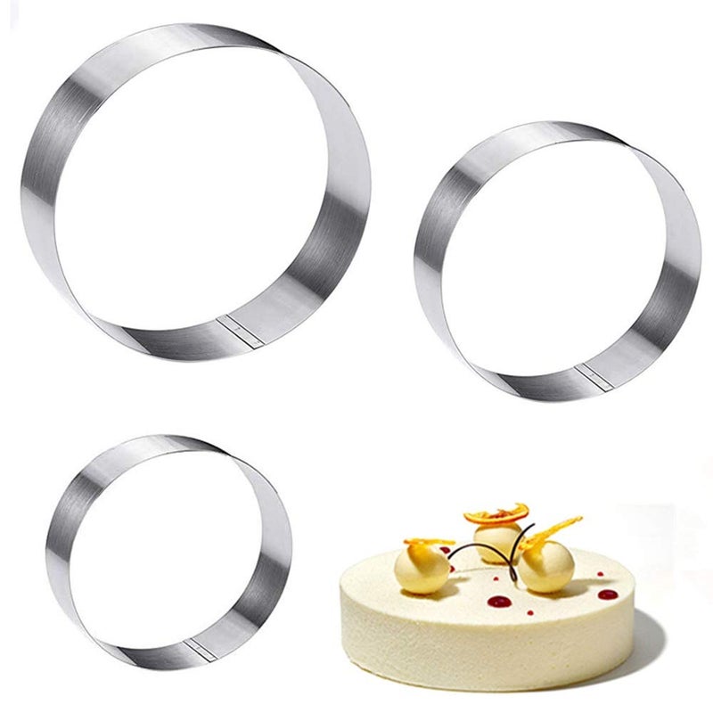 Xinzi 3 pcs/Set Pancake Mold, Stainless Steel Round Cake Mold, Bakeware English Muffin Ring, Pie Mousse Dessert Biscuit Cutter, Cake Ring Set Baking Tool - Image 2