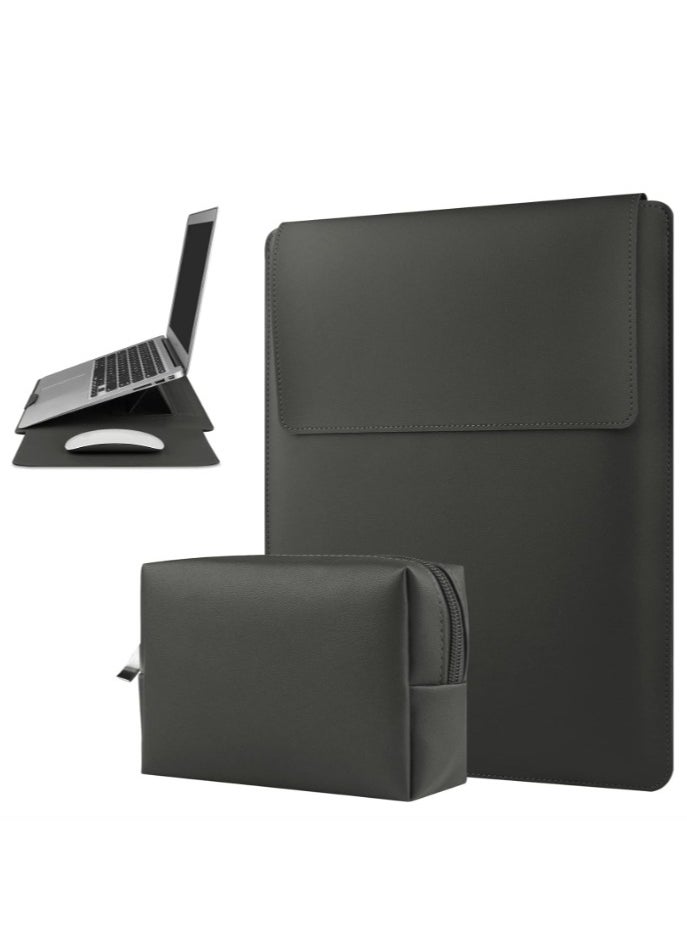 Laptop bag laptop Sleeve Case,Waterproof 3 In 1 Laptop Sleeve Bag,Laptop Case Compatible With 15 16 Inch Laptops And Tablets Soft PU Leather Grey