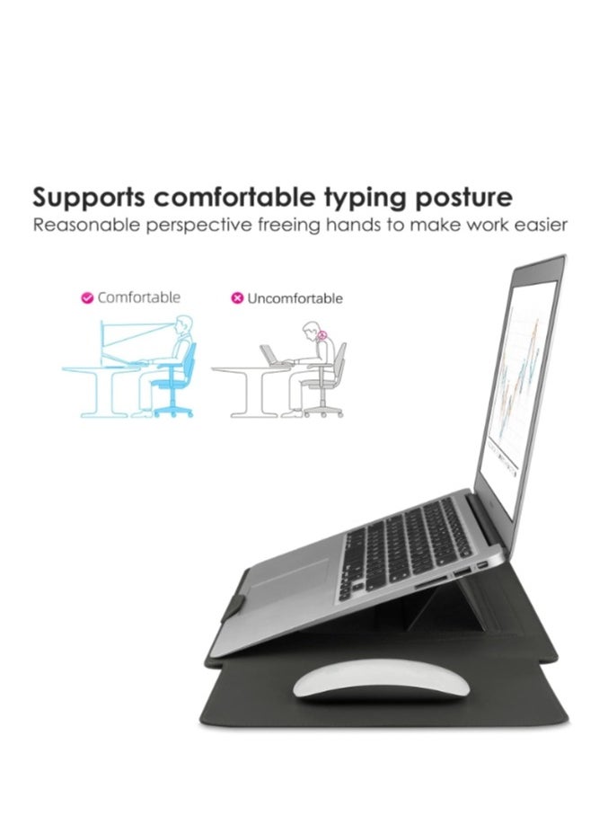 Laptop bag laptop Sleeve Case,Waterproof 3 In 1 Laptop Sleeve Bag,Laptop Case Compatible With 15 16 Inch Laptops And Tablets Soft PU Leather Grey