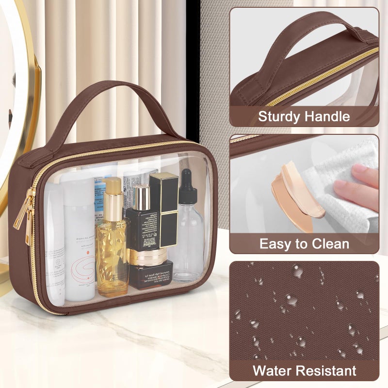Wedama TSA Approved Toiletry Bag, 3 Pack Clear Makeup Bags with Handles, Quart Size PVC Clear Cosmetic Bags for Women and Men, Carry on Airport Airline Compliant Bag, Brown - Image 5