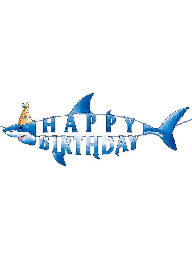 WERNNSAI Shark Happy Birthday Banner - Pre-strung Shark Birthday Banner for Kids Boys, Ocean Theme Party Supplies, Beach Under The Sea Theme Party Hanging Wall Decor - Image 1