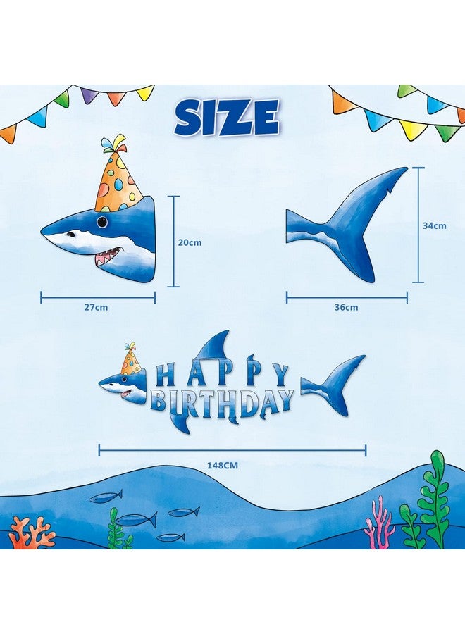 WERNNSAI Shark Happy Birthday Banner - Pre-strung Shark Birthday Banner for Kids Boys, Ocean Theme Party Supplies, Beach Under The Sea Theme Party Hanging Wall Decor - Image 5