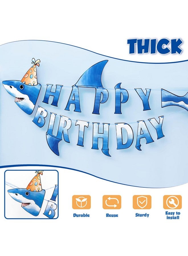 WERNNSAI Shark Happy Birthday Banner - Pre-strung Shark Birthday Banner for Kids Boys, Ocean Theme Party Supplies, Beach Under The Sea Theme Party Hanging Wall Decor - Image 3