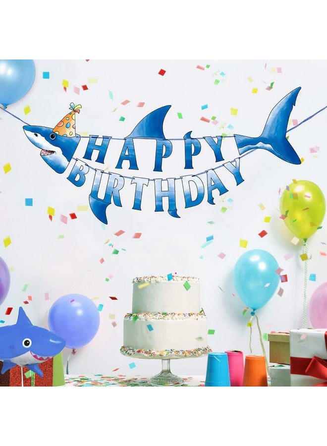 WERNNSAI Shark Happy Birthday Banner - Pre-strung Shark Birthday Banner for Kids Boys, Ocean Theme Party Supplies, Beach Under The Sea Theme Party Hanging Wall Decor - Image 4
