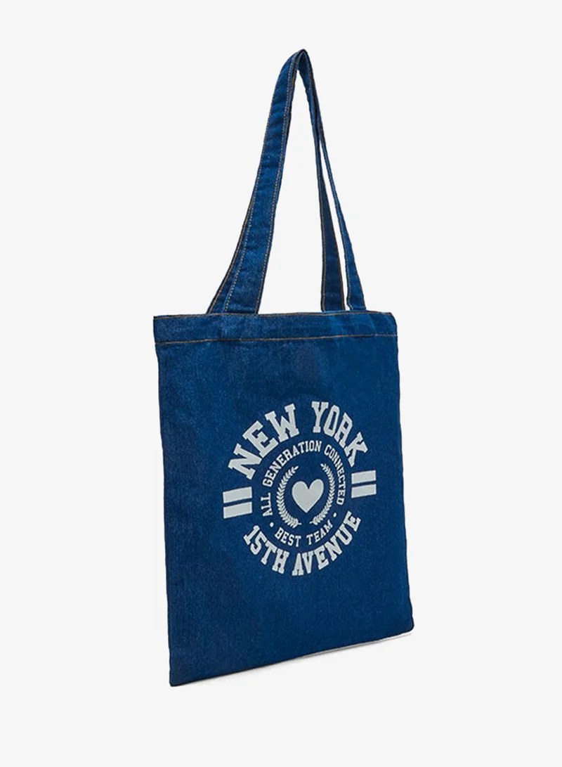 R&B Printed Denim Shoulder Bag