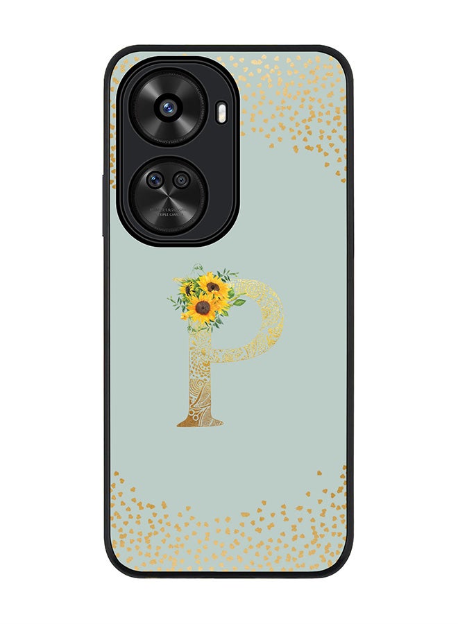 Stylizedd Rugged Black edge case for Huawei nova 12 SE / Huawei nova 11 SE 4G,Slim fit Custom Monogram Initial Letter Floral Pattern Alphabet - P (Light Grey) - Image 1