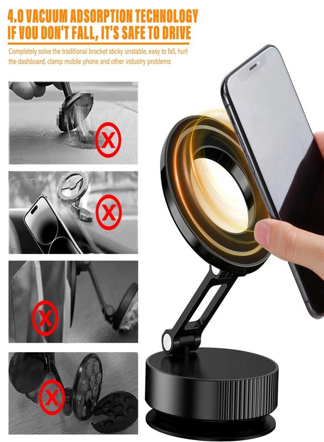 Vynora Vacuum Suction Magnetic Car Phone Holder, 360° Adjustable Metal Arm Car Mount, Double Folding Phone Holder with Suction Cup Base, Car Accessories for Phones, Cars - Image 5