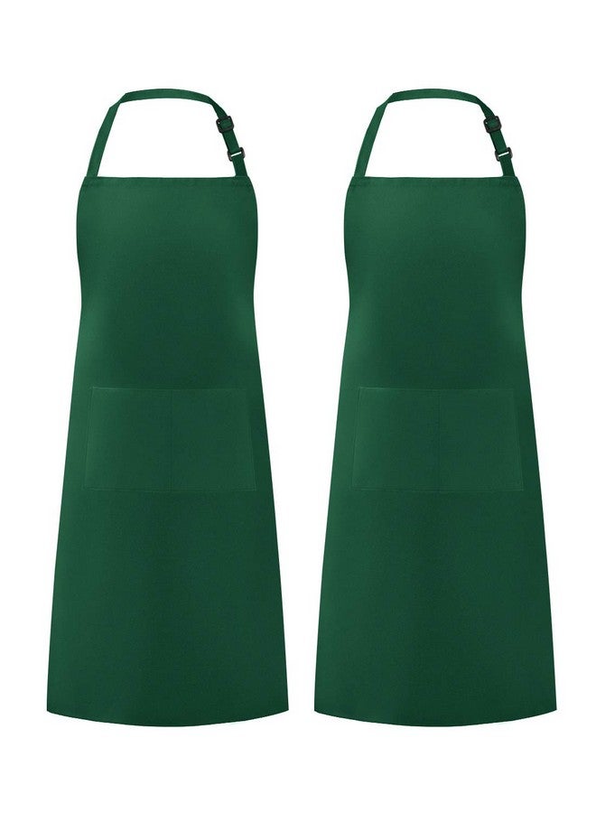 Syntus 2 Pack Adjustable Bib Apron Waterdrop Resistant with 2 Pockets Cooking Kitchen Aprons for BBQ Drawing, Women Men Chef, Dark Green - Image 1