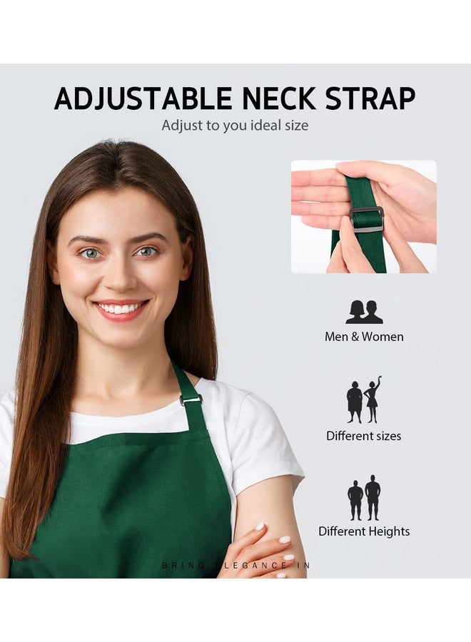 Syntus 2 Pack Adjustable Bib Apron Waterdrop Resistant with 2 Pockets Cooking Kitchen Aprons for BBQ Drawing, Women Men Chef, Dark Green - Image 5