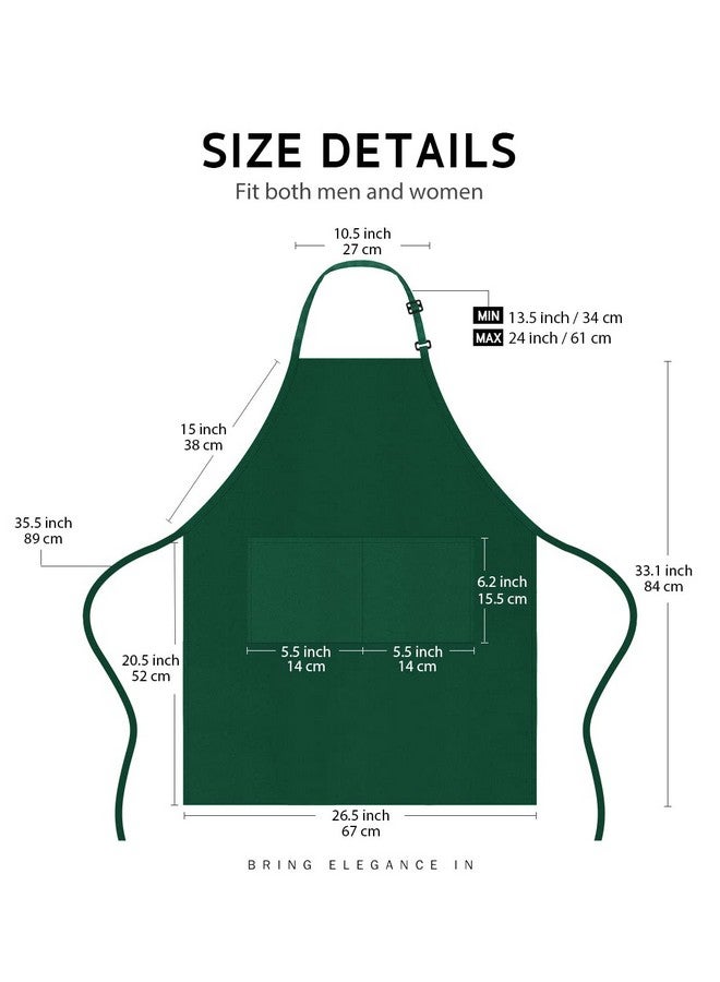 Syntus 2 Pack Adjustable Bib Apron Waterdrop Resistant with 2 Pockets Cooking Kitchen Aprons for BBQ Drawing, Women Men Chef, Dark Green - Image 2