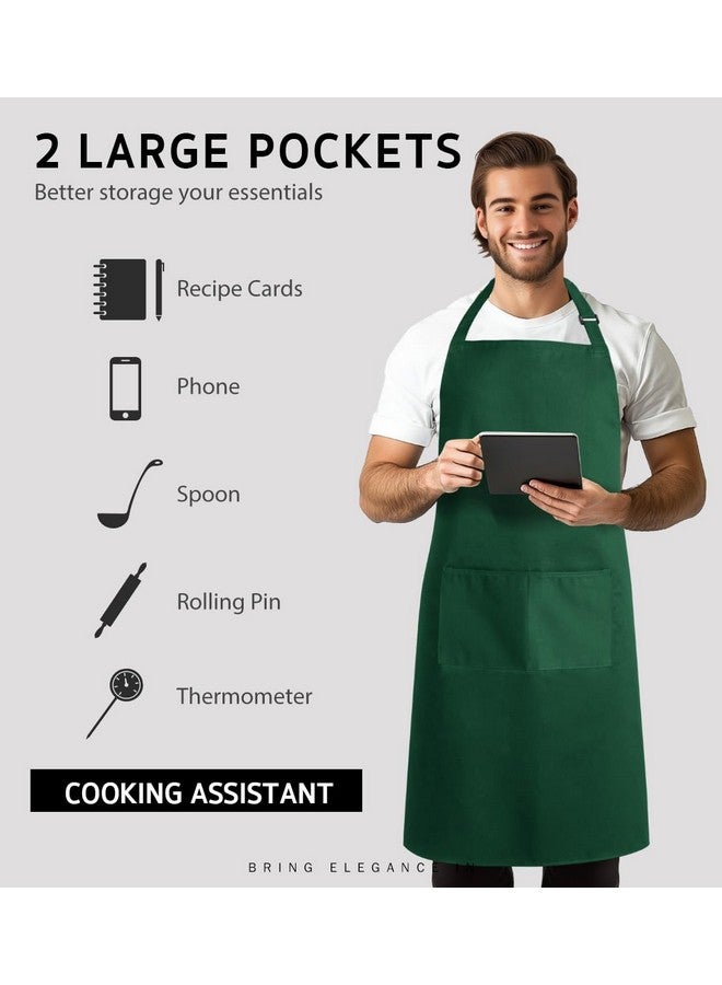 Syntus 2 Pack Adjustable Bib Apron Waterdrop Resistant with 2 Pockets Cooking Kitchen Aprons for BBQ Drawing, Women Men Chef, Dark Green - Image 4
