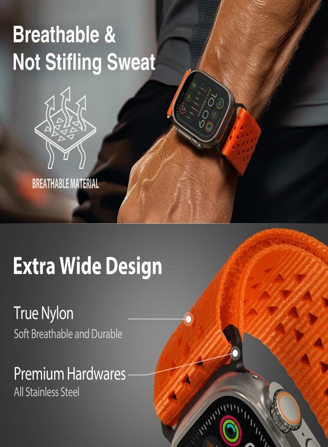 ULTIMAL Ultrawide for Apple Watch Band Ultra/Ultra2 49mm/46mm/45mm/44mm Ultra wide Sport Nylon Band for iWatch Series 10/9/8/7/6/5/4/SE/SE2 for Women Men Hollow Out Breathable watch band (49/46/45/44mm, Orange) - Image 3